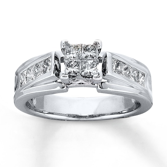 Previously Owned Engagement Ring 1 ct tw Princess & Ronud-cut Diamonds 14K White Gold - Size 4.25
