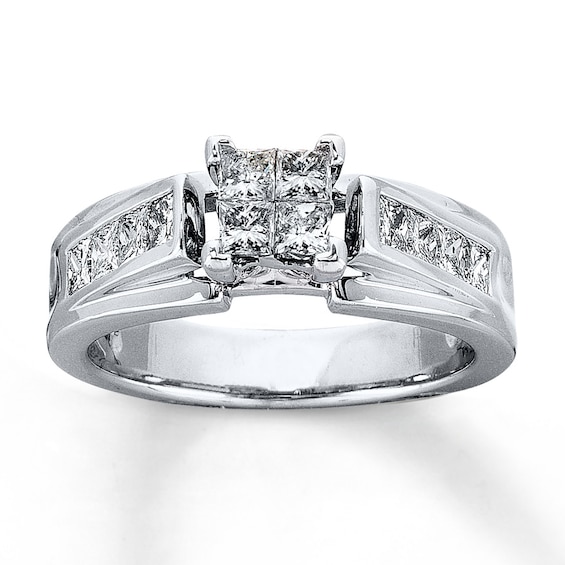Previously Owned Engagement Ring 1 ct tw Princess & Ronud-cut Diamonds 14K White Gold Size 4.25