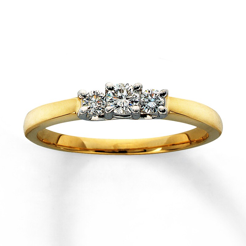 Main Image 1 of Previously Owned Three-Stone Diamond Engagement Ring 1/4 ct tw Round-cut 14K Yellow Gold - Size 2