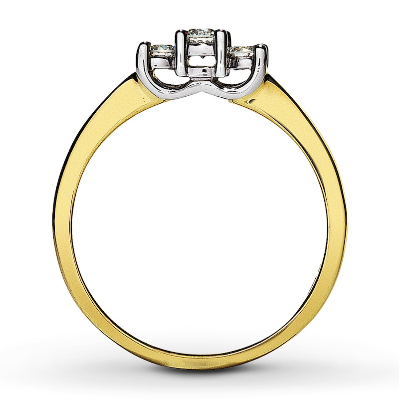 Main Image 2 of Previously Owned Three-Stone Diamond Engagement Ring 1/4 ct tw Round-cut 14K Yellow Gold - Size 2
