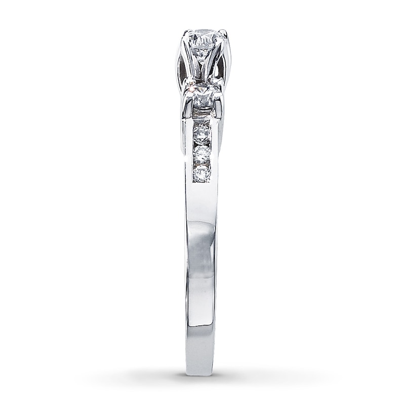 Main Image 3 of Previously Owned Three-Stone Diamond Engagement Ring 1/2 ct tw Round-Cut 14K White Gold - Size 4