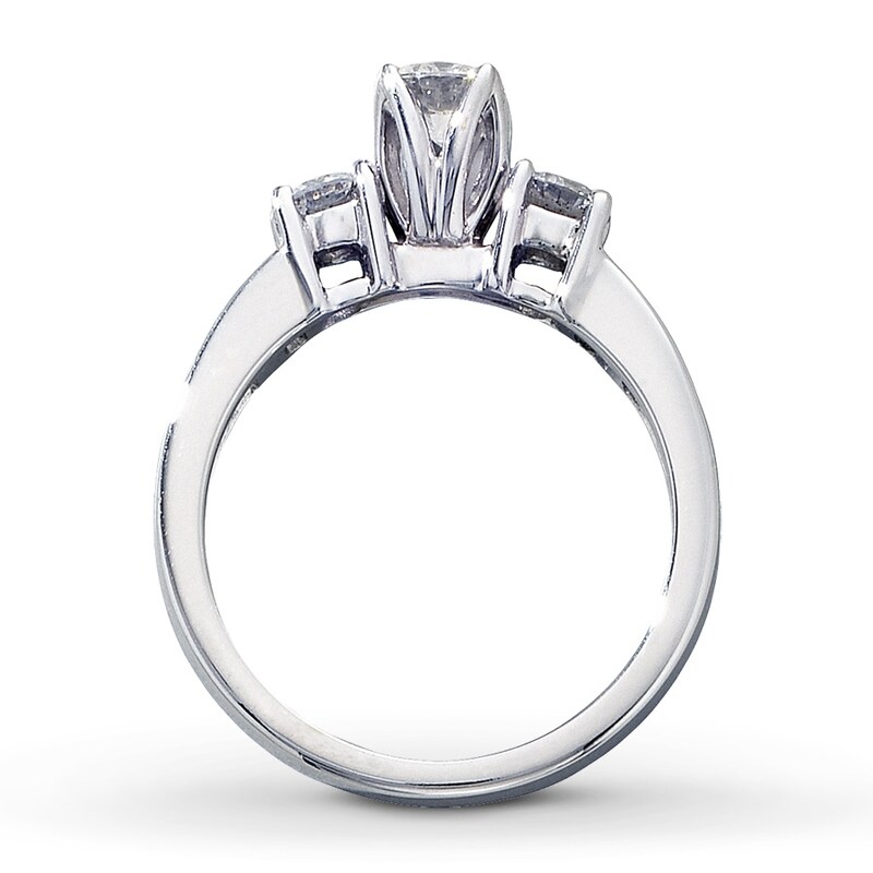 Main Image 2 of Previously Owned Three-Stone Diamond Engagement Ring 1 ct tw Round-cut 14K White Gold - Size 4