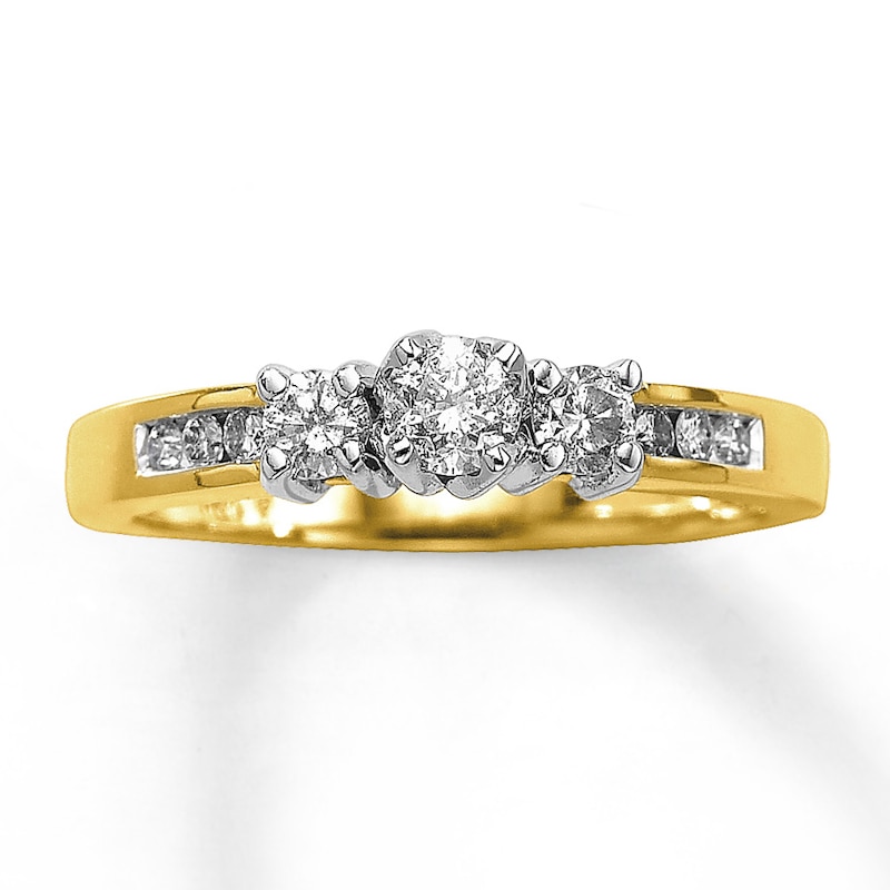 Main Image 1 of Previously Owned Three-Stone Diamond Engagement Ring 1/2 ct tw Round-cut 14K Yellow Gold - Size 9.75