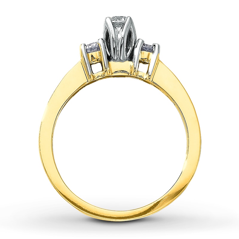 Main Image 2 of Previously Owned Three-Stone Diamond Engagement Ring 1/2 ct tw Round-cut 14K Yellow Gold - Size 9.75