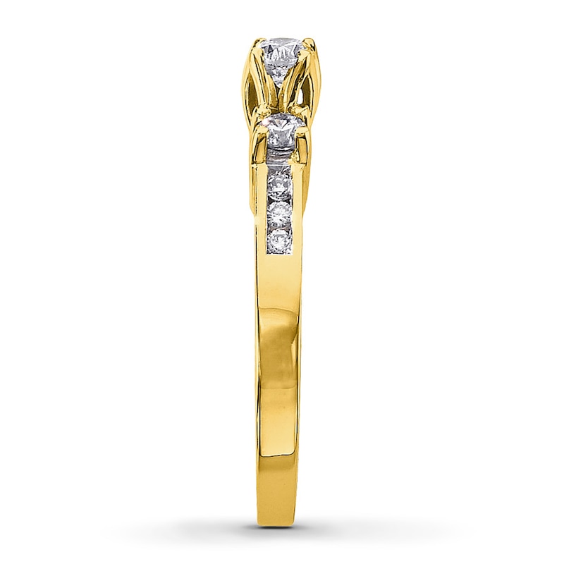 Main Image 3 of Previously Owned Three-Stone Diamond Engagement Ring 1/2 ct tw Round-cut 14K Yellow Gold - Size 9.75