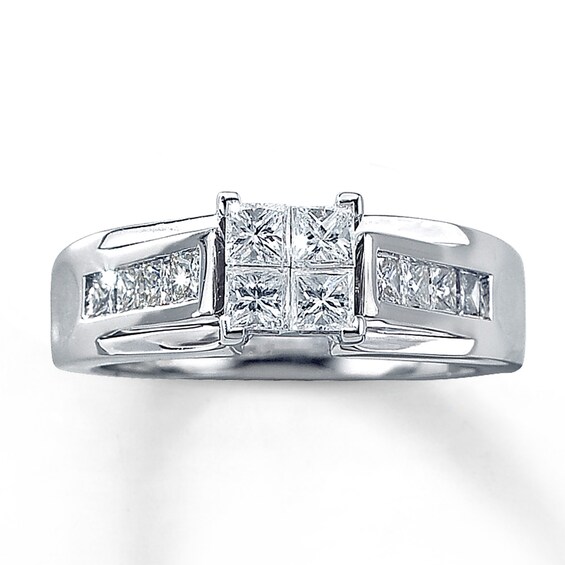 Previously Owned Engagement Ring 1 ct tw Princess-cut Diamonds 14K White Gold Size 9.75