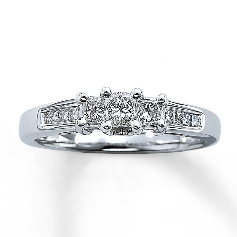 Main Image 1 of Previously Owned Three-Stone Diamond Ring 1/2 ct tw Princess-Cut 14K White Gold Size 4.5