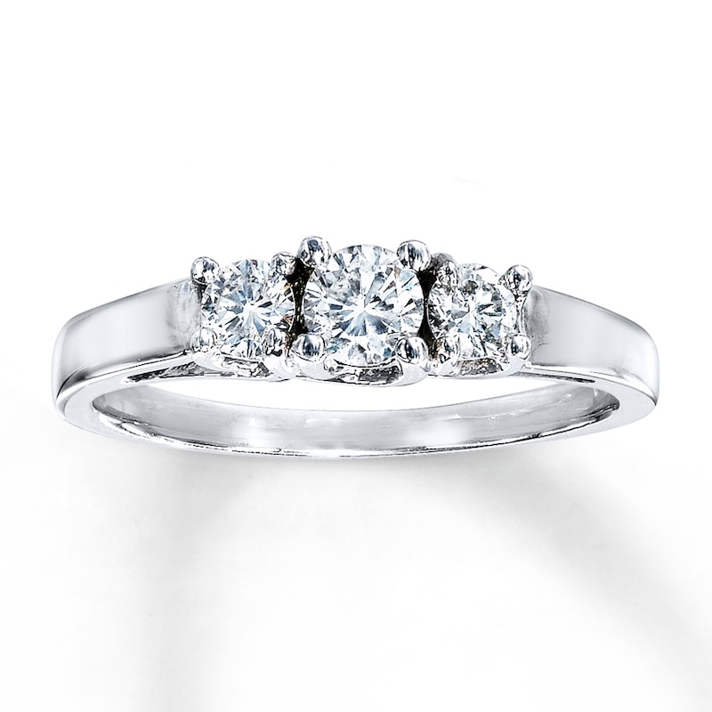 Main Image 1 of Previously Owned 3-Stone Diamond Engagement Ring 1/2 ct tw Round-cut 14K White Gold - Size 10.5