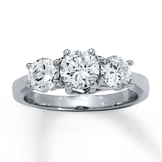 Previously Owned 3-Stone Diamond Engagement Ring 2 ct tw Round-cut 14K White Gold Size 4