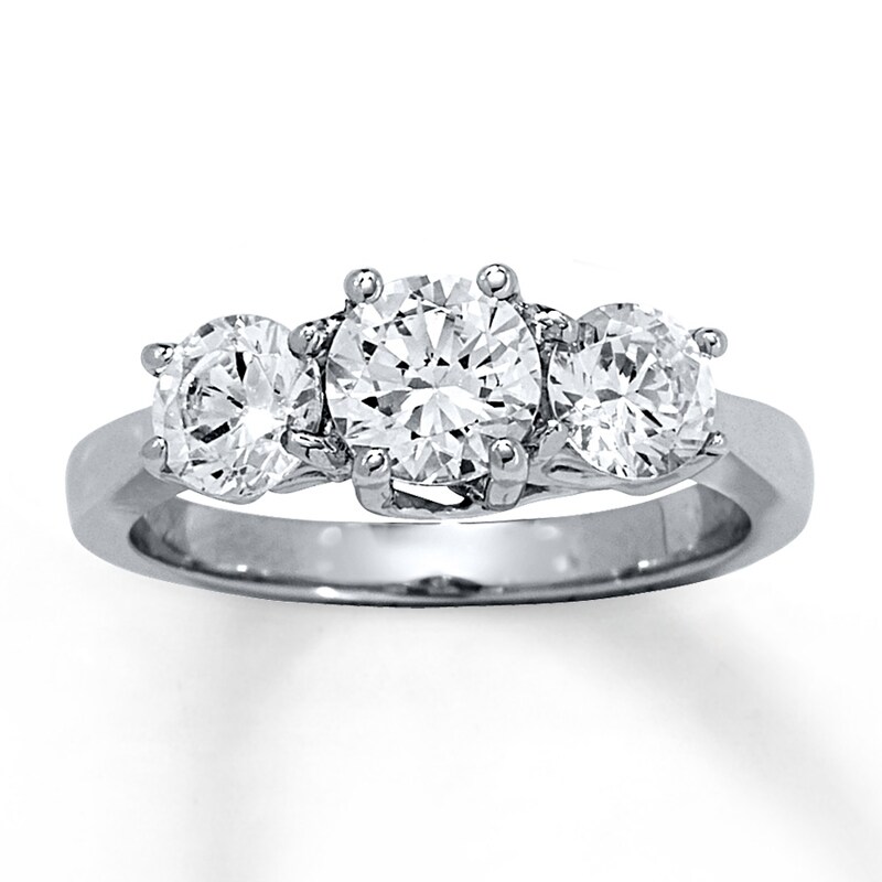 Main Image 1 of Previously Owned 3-Stone Diamond Engagement Ring 2 ct tw Round-cut 14K White Gold - Size 4