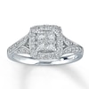 Thumbnail Image 1 of Previously Owned Diamond Engagement Ring 1/2 ct tw Princess & Round-cut Diamonds 14K White Gold Size 4.75