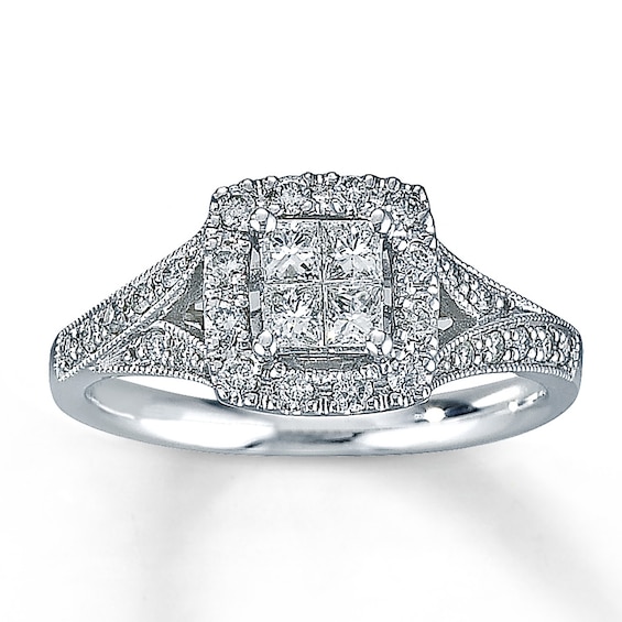 Previously Owned Diamond Engagement Ring 1/2 ct tw Princess & Round-cut Diamonds 14K White Gold 4.75