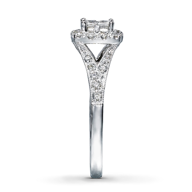 Main Image 3 of Previously Owned Diamond Engagement Ring 1/2 ct tw Princess & Round-cut Diamonds 14K White Gold - Size 9.75