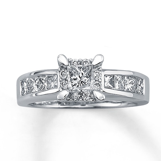 Previously Owned Diamond Engagement Ring 1-1/4 ct tw Princess & Round-cut 14K White Gold Size 4.25