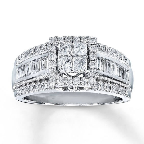 Previously Owned Diamond Engagement Ring 1 ct tw Princess, Baguette & Round-cut 14K White Gold Size 3.75