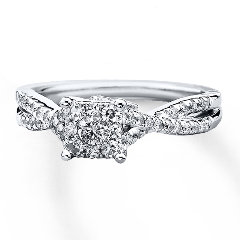 Main Image 1 of Previously Owned Diamond Engagement Ring 1/2 ct tw Round-cut 10K White Gold - Size 4