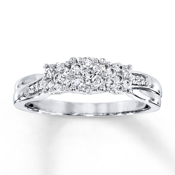 Previously Owned 3-Stone Diamond Engagement Ring 1/3 ct tw Round-cut 10K White Gold Size 10.25