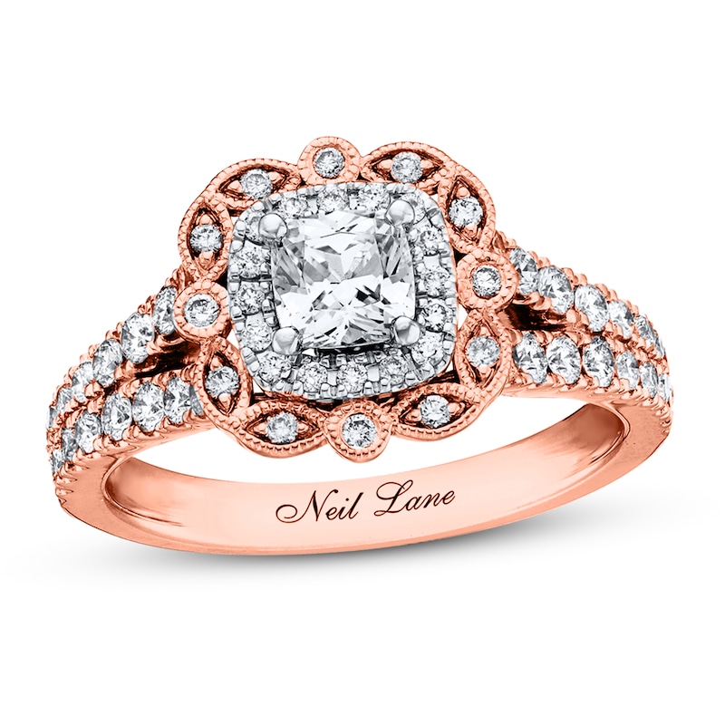 Main Image 1 of Previously Owned Neil Lane Diamond Engagement Ring 1-1/8 ct tw Cushion & Round-cut 14K Two-Tone Gold