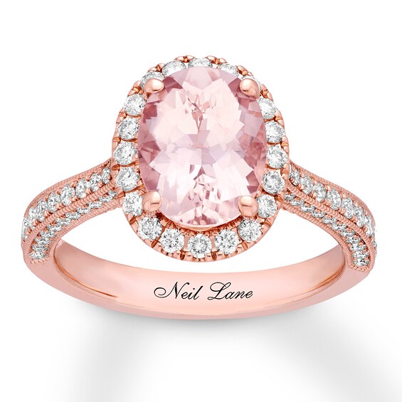 Previously Owned Neil Lane Morganite Engagement Ring 3/4 ct tw Round-cut Diamonds 14K Gold