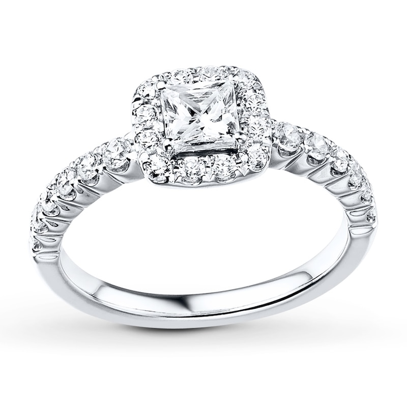 Previously Owned Diamond Engagement Ring 7/8 ct tw Princess & Round-cut 14K White Gold
