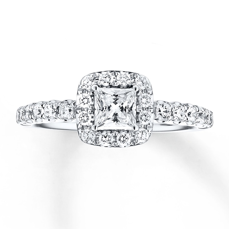 Main Image 4 of Previously Owned Diamond Engagement Ring 7/8 ct tw Princess & Round-cut 14K White Gold