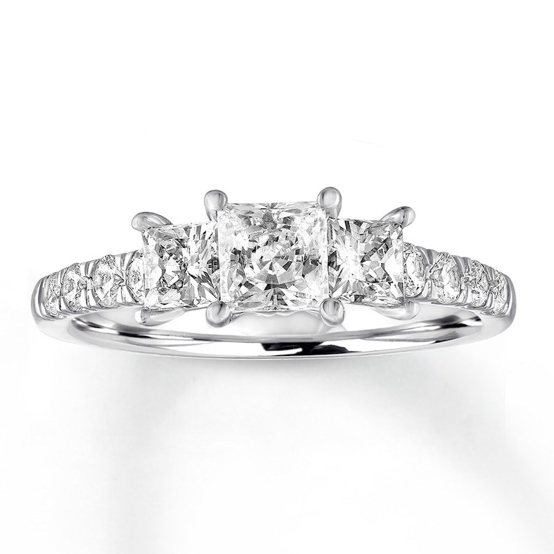 Main Image 1 of Previously Owned Diamond Engagement Ring 1-1/8 ct tw Princess & Round-cut 14K White Gold