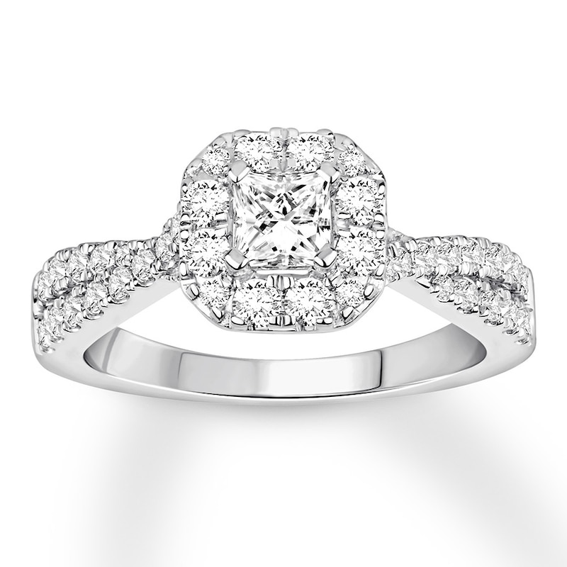 Main Image 1 of Previously Owned Diamond Engagement Ring 1 ct tw Princess & Round-cut 14K White Gold