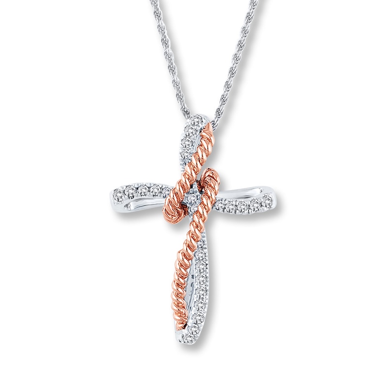 Previously Owned Cross Necklace 1/5 ct tw Diamonds 10K Two-Tone Gold