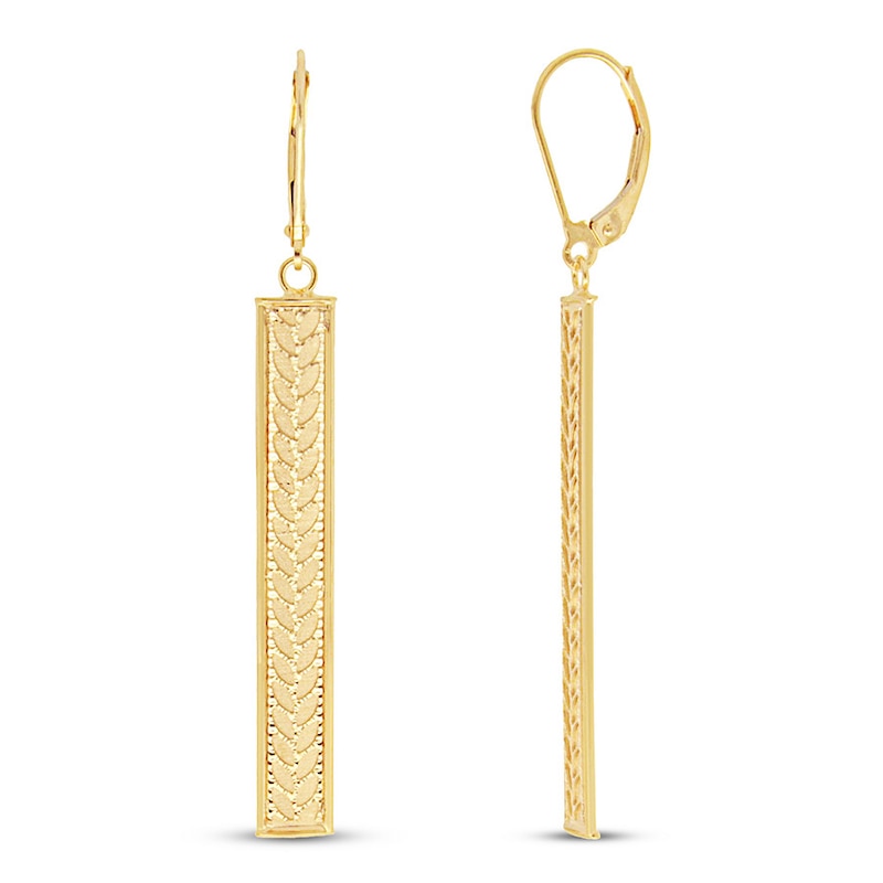 Previously Owned Leaf Bar Drop Earrings 10K Yellow Gold