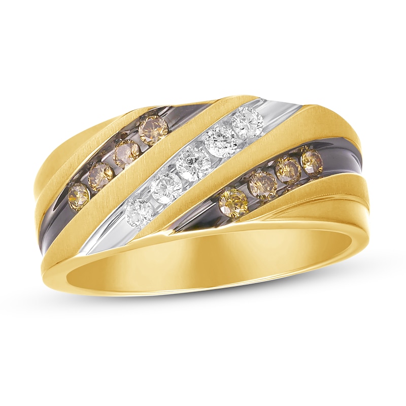 Main Image 1 of Previously Owned Men's Brown Diamond Wedding Band 1/2 ct tw Round-cut 10K Yellow Gold