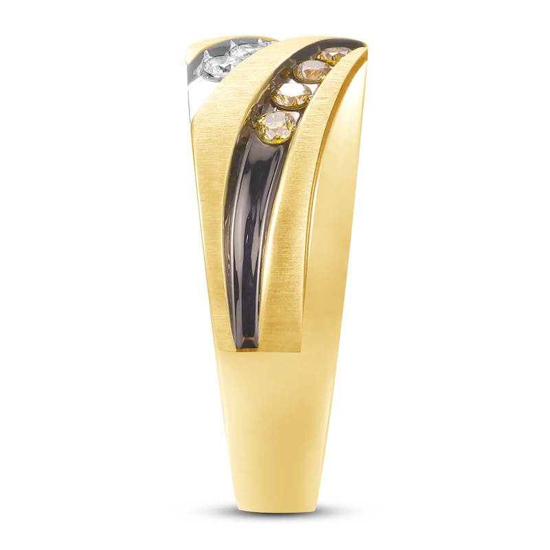 Main Image 2 of Previously Owned Men's Brown Diamond Wedding Band 1/2 ct tw Round-cut 10K Yellow Gold