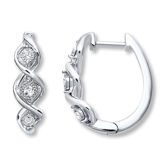 Previously Owned Diamond Hoop Earrings 1/10 ct tw Round-cut Sterling Silver