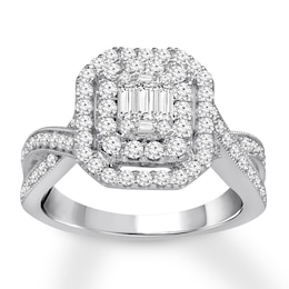 Previously Owned Diamond Engagement Ring 1 ct tw Baguette & Round-cut 14K White Gold