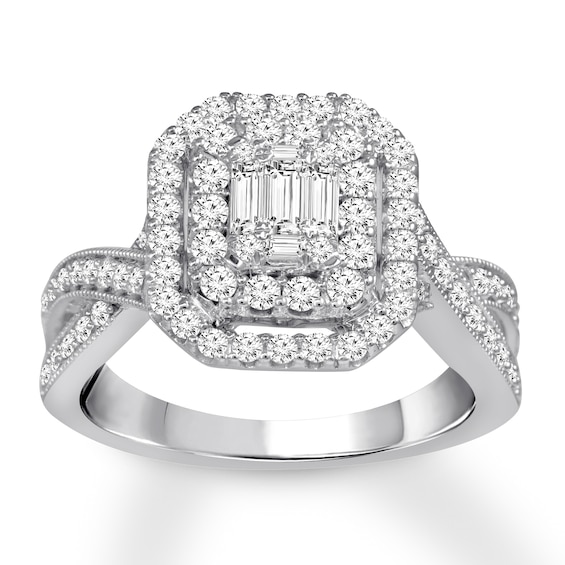 Previously Owned Diamond Engagement Ring 1 ct tw Baguette & Round-cut 14K White Gold