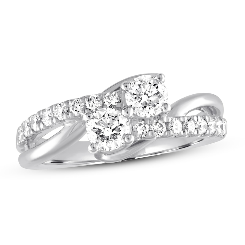 Main Image 1 of Previously Owned Ever Us Two-Stone Diamond Anniversary Ring 1 ct tw Round-cut 14K White Gold
