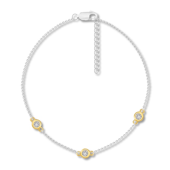 Previously Owned Diamond Circle Anklet Sterling Silver & 10K Yellow Gold 10"
