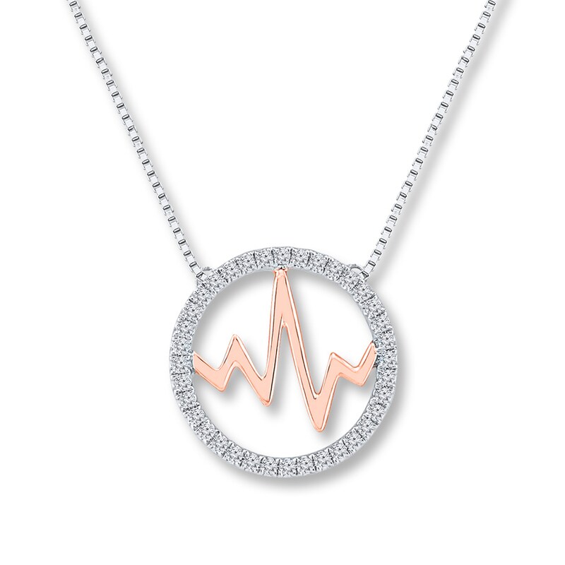Main Image 1 of Previously Owned Heartbeat Necklace 1/15 ct tw Diamonds Sterling Silver & 10K Rose Gold