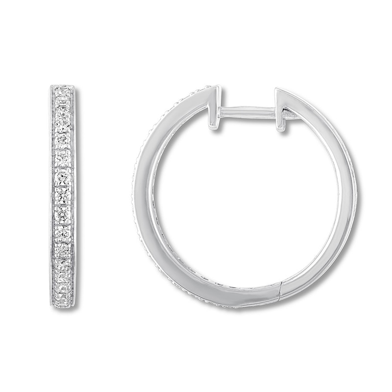 Main Image 1 of Previously Owned Diamond Hoop Earrings 1/4 ct tw Round-cut 10K White Gold