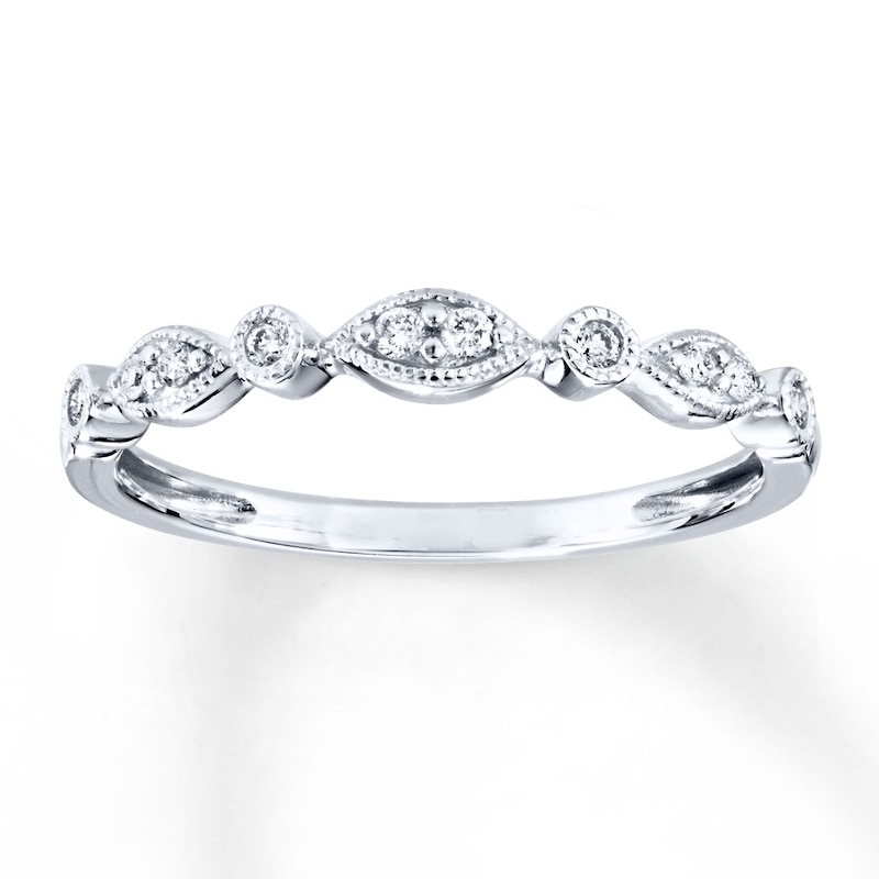 Main Image 1 of Previously Owned Diamond Anniversary Band 1/10 ct tw Round-cut 10K White Gold - Size 10.75