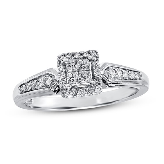 Previously Owned Diamond Engagement Ring 1/4 ct tw Princess & Round-cut 10K White Gold Size 9.75