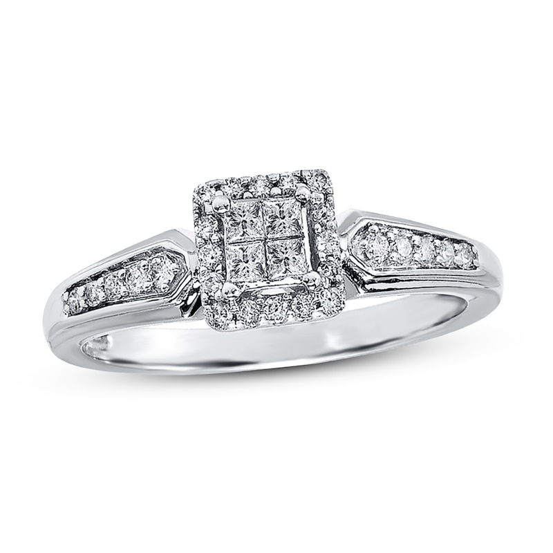 Previously Owned Diamond Engagement Ring 1/4 ct tw Princess & Round-cut 10K White Gold - Size 9.75