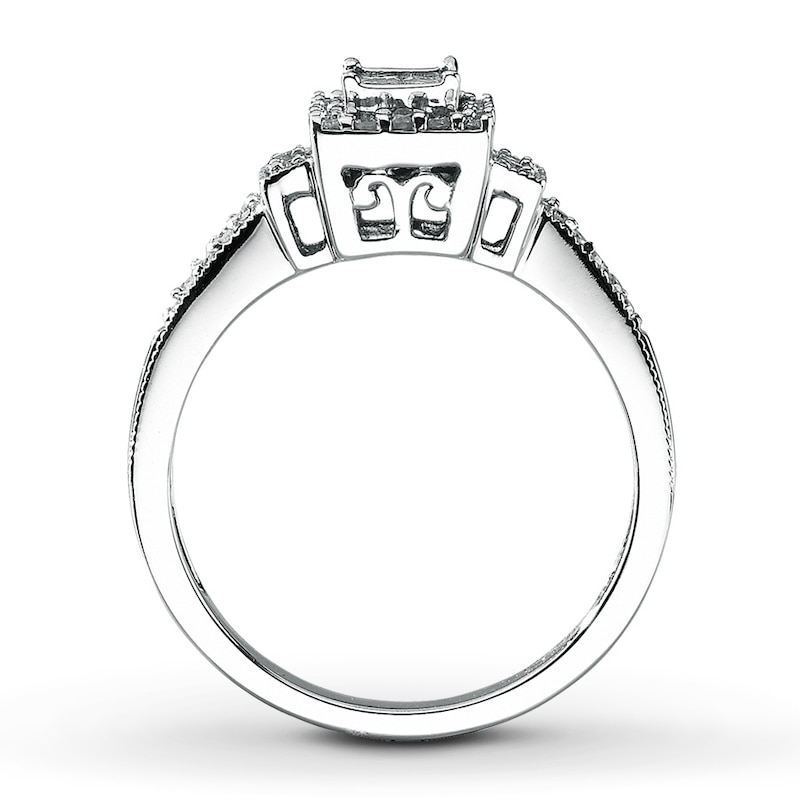 Previously Owned Diamond Ring 3/8 ct tw Princess & Round-cut 10K White Gold - Size 3.5