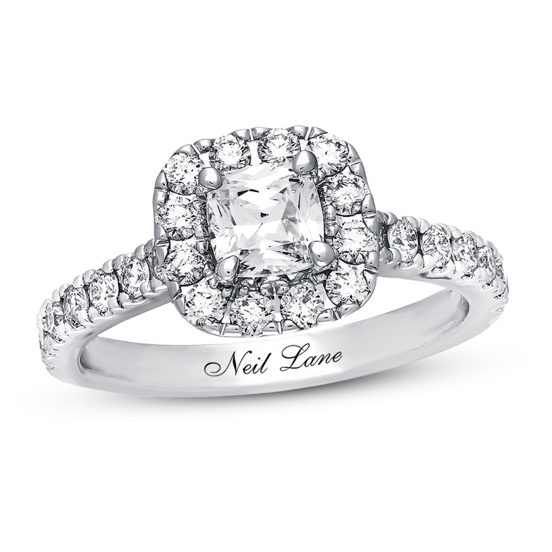 Previously Owned Neil Lane Diamond Engagement Ring 1-3/8 ct tw Cushion & Round-cut 14K White Gold - Size 9