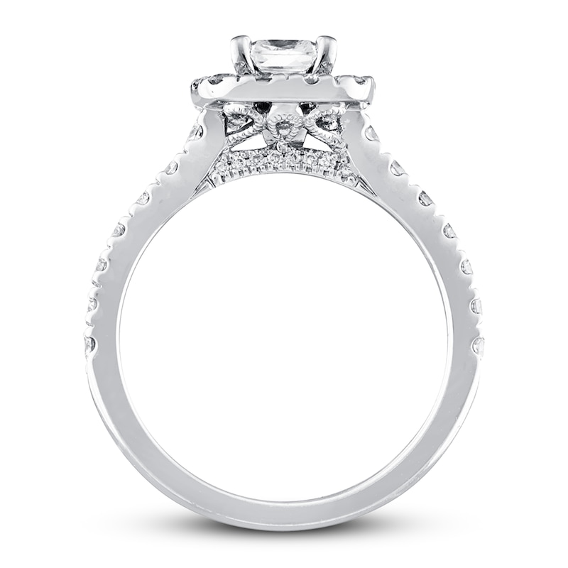 Previously Owned Neil Lane Diamond Engagement Ring 1-3/8 ct tw Cushion & Round-cut 14K White Gold - Size 9