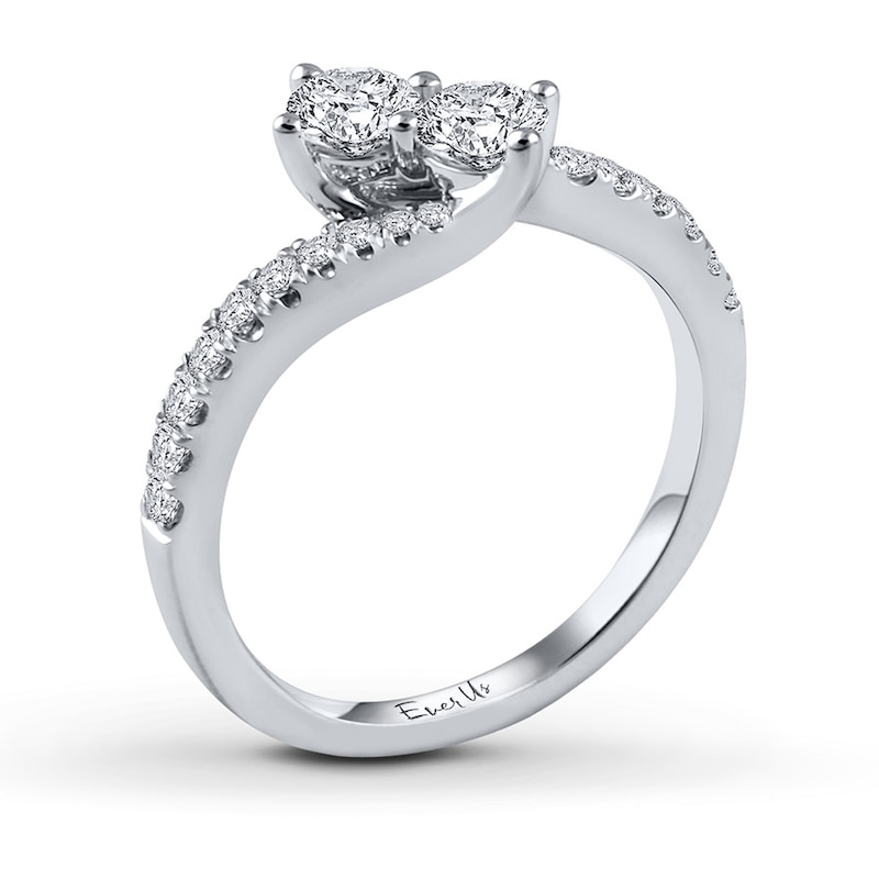 Main Image 2 of Previously Owned Ever Us Two-Stone Anniversary Ring 1/2 ct tw Round-cut Diamonds 14K White Gold Size 4.25