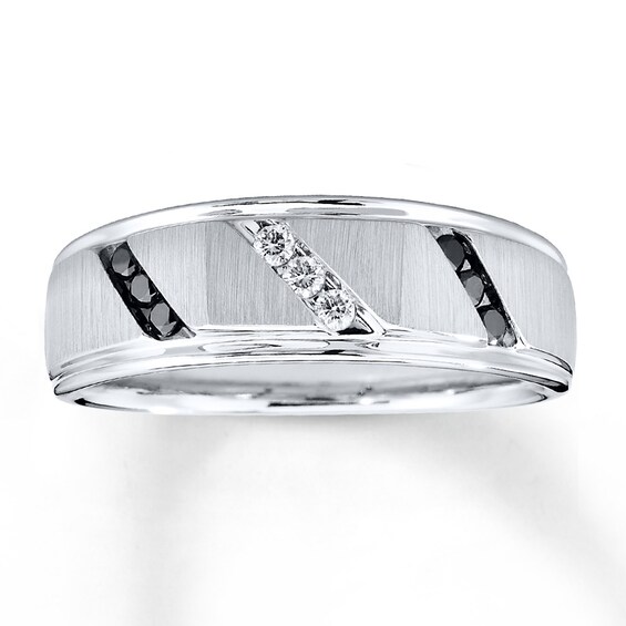 Previously Owned Men's Diamond Wedding Band 1/5 ct tw Black & White Round-cut 10K White Gold Size 6.75