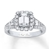Previously Owned Neil Lane Engagement Ring 1-7/8 ct tw Emerald, Baguette & Round-cut Diamonds 14K White Gold