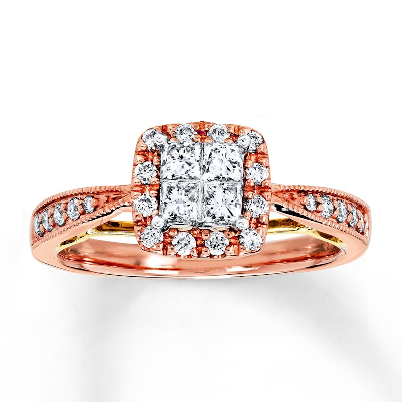 Main Image 1 of Previously Owned Diamond Engagement Ring 1/2 ct tw Princess & Round-cut 14K Two-Tone Gold - Size 11