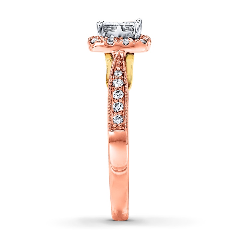 Main Image 3 of Previously Owned Diamond Engagement Ring 1/2 ct tw Princess & Round-cut 14K Two-Tone Gold - Size 11