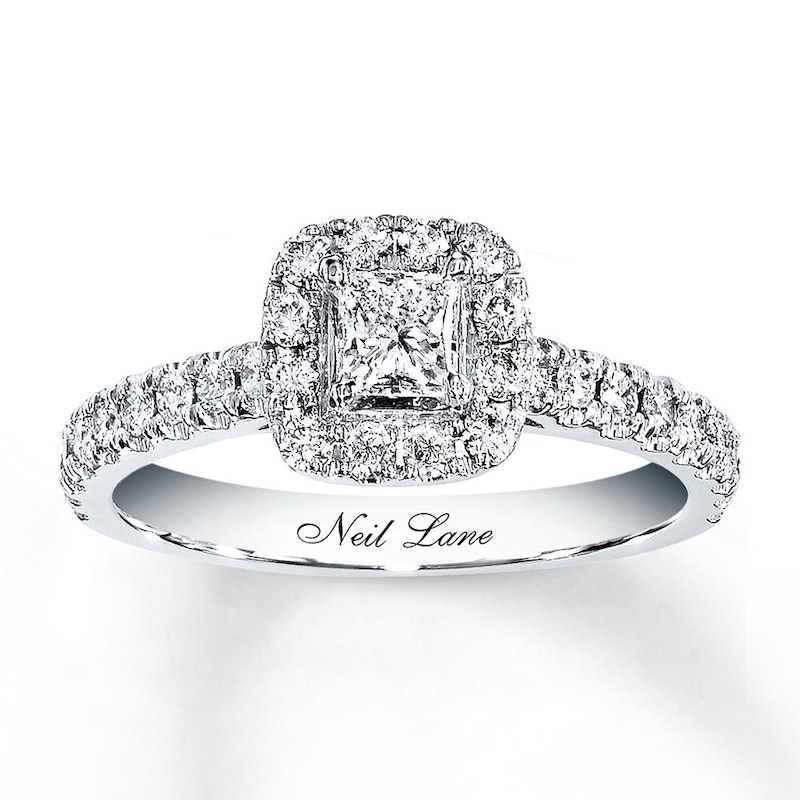 Previously Owned Neil Lane Engagement Ring 7/8 ct tw Princess & Round-cut Diamonds 14K White Gold - Size 3.25